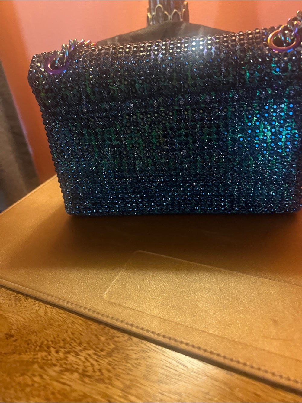 Kurt Geiger Iridescent Black Crystal Chain Crossbody - Picture 4 of 4
